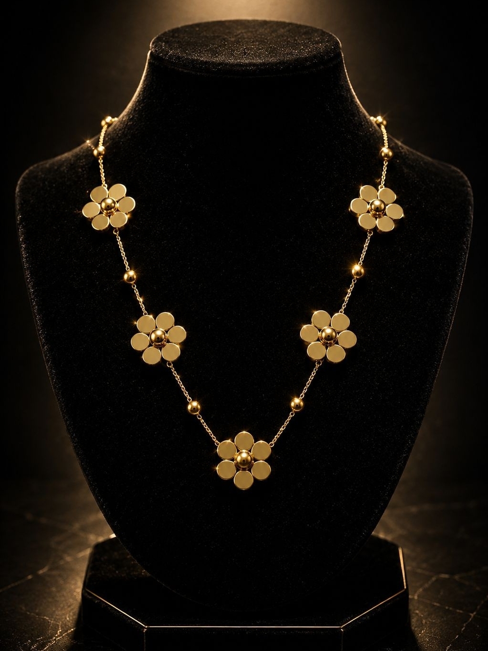 Gold Floral Station Necklace with Dark Center Accents - Picture 3 of 4